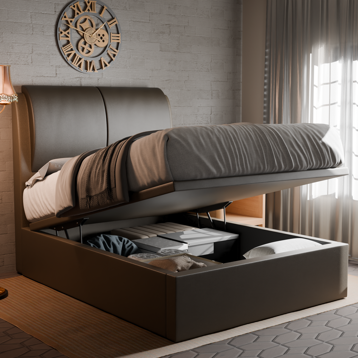 Xanie Faux Leather Storage Bed Frame