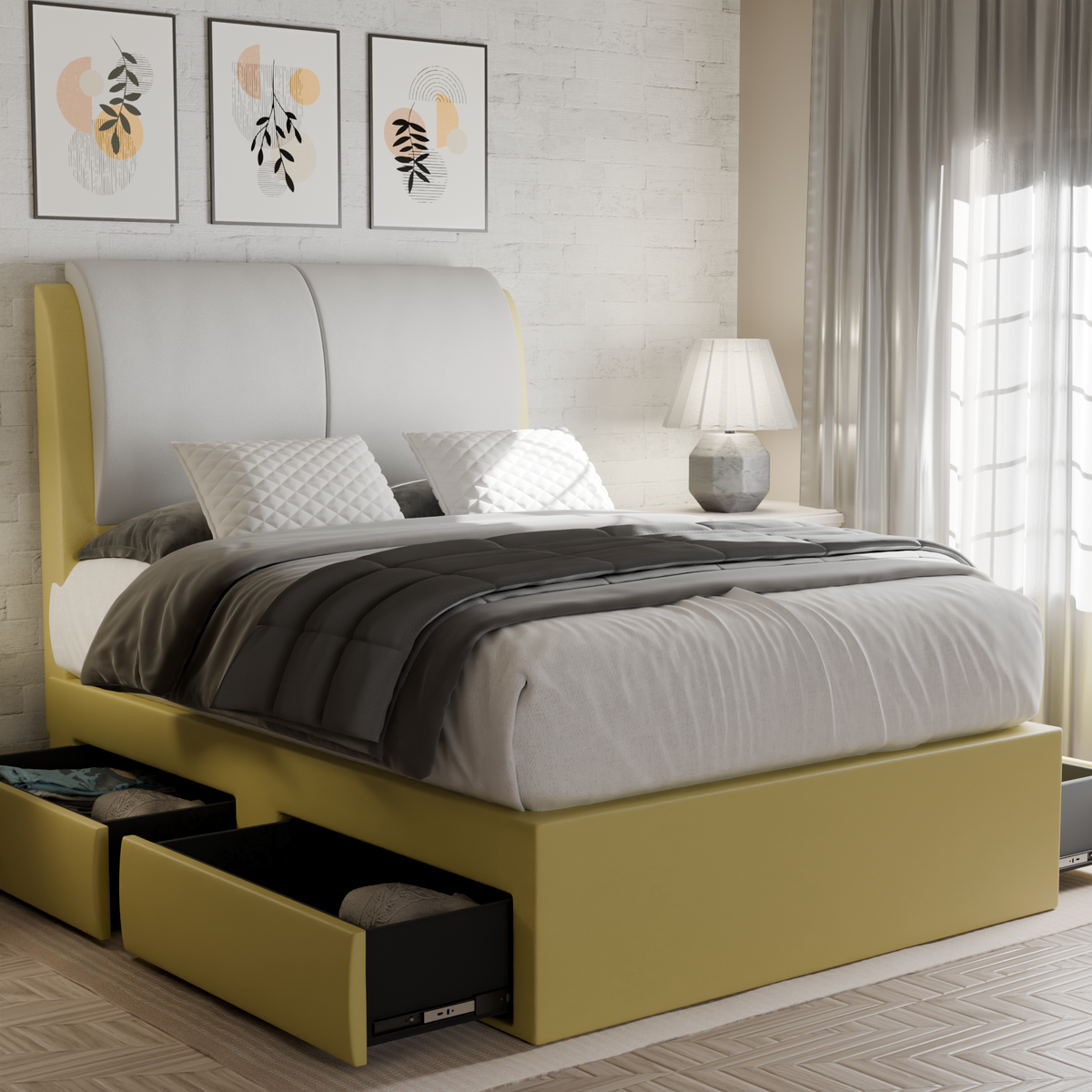 Xanie Faux Leather Drawer Bed Frame