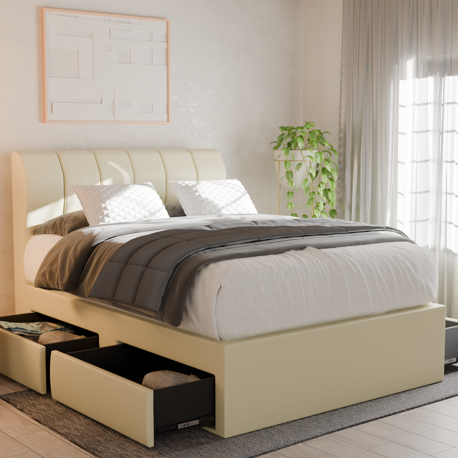 Marcell Faux Leather Drawer Bed Frame