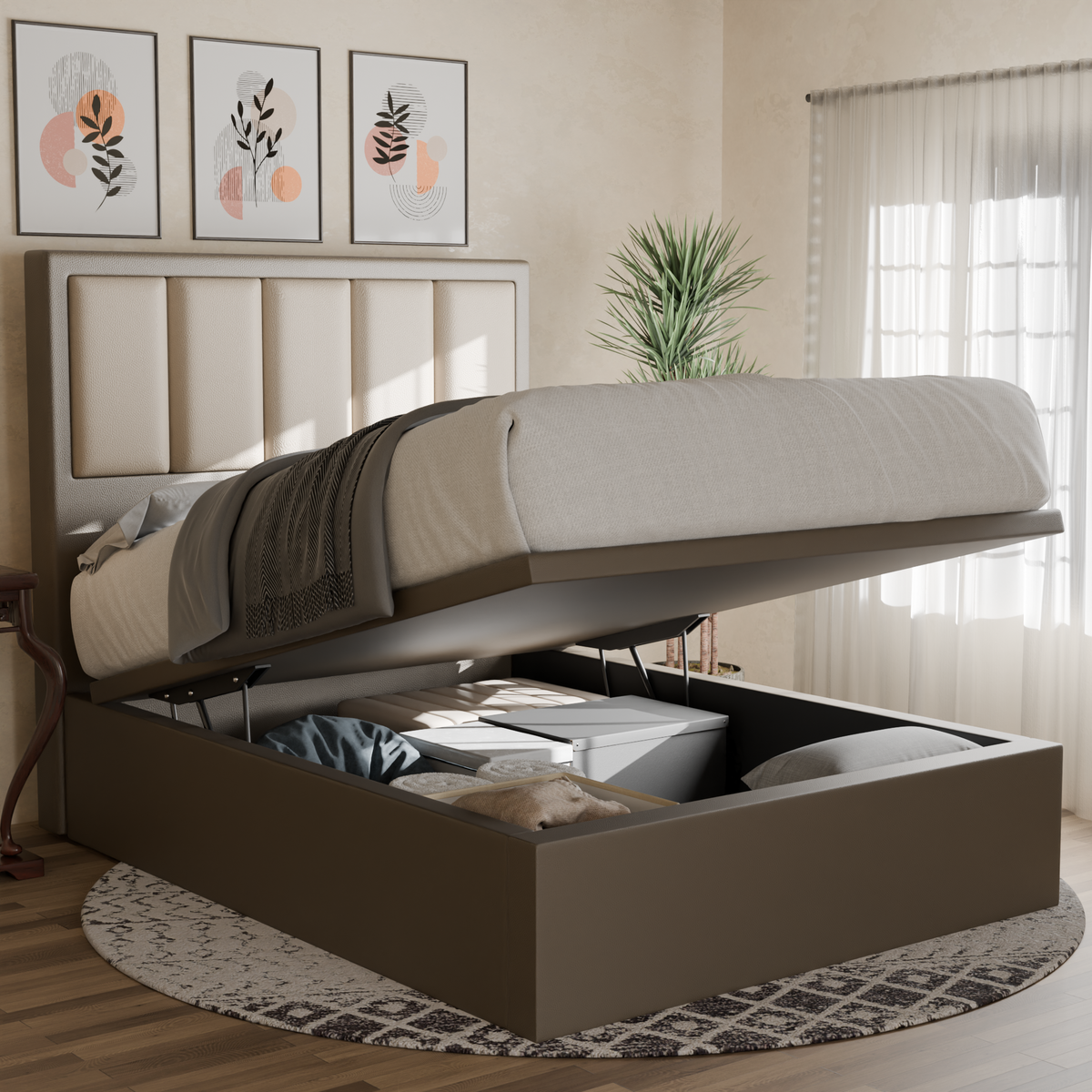 Torian Faux Leather Storage Bed Frame