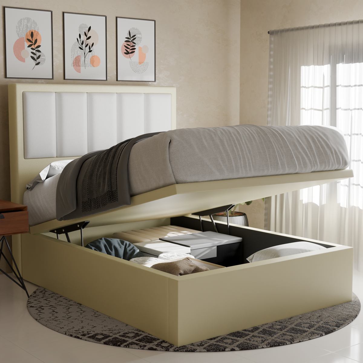 Torian Faux Leather Storage Bed Frame