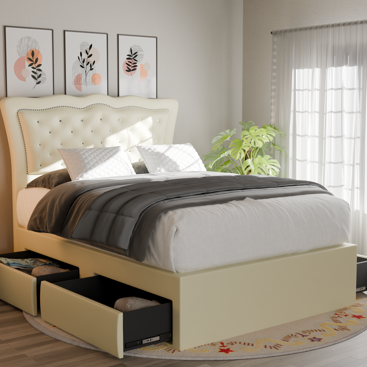 Cresson Faux Leather Drawer Bed Frame