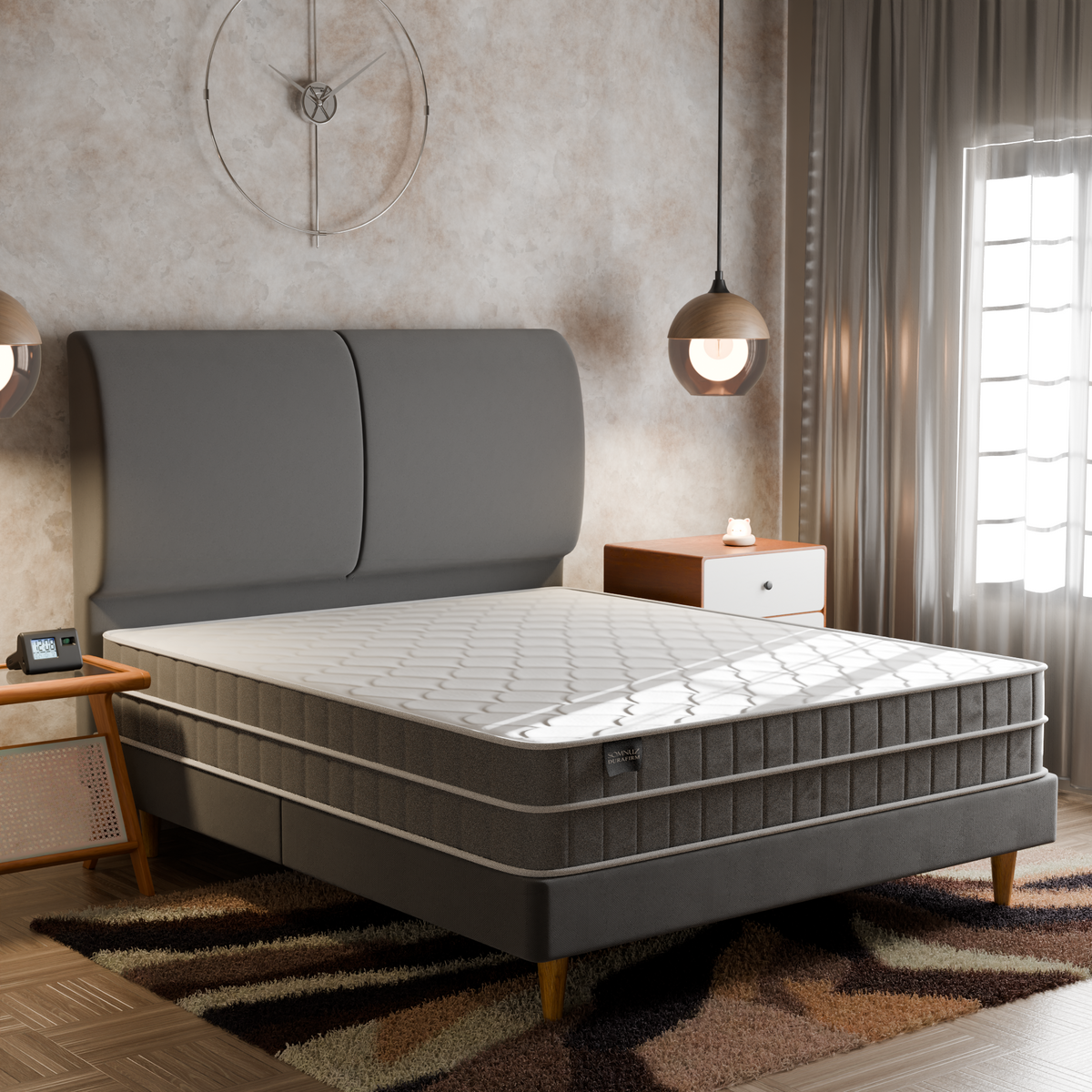 Konelle Fabric Bed Frame + Somnuz® Durafirm 10" Spring Mattress