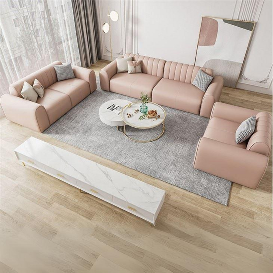 Elda Pink Leathaire Sofa