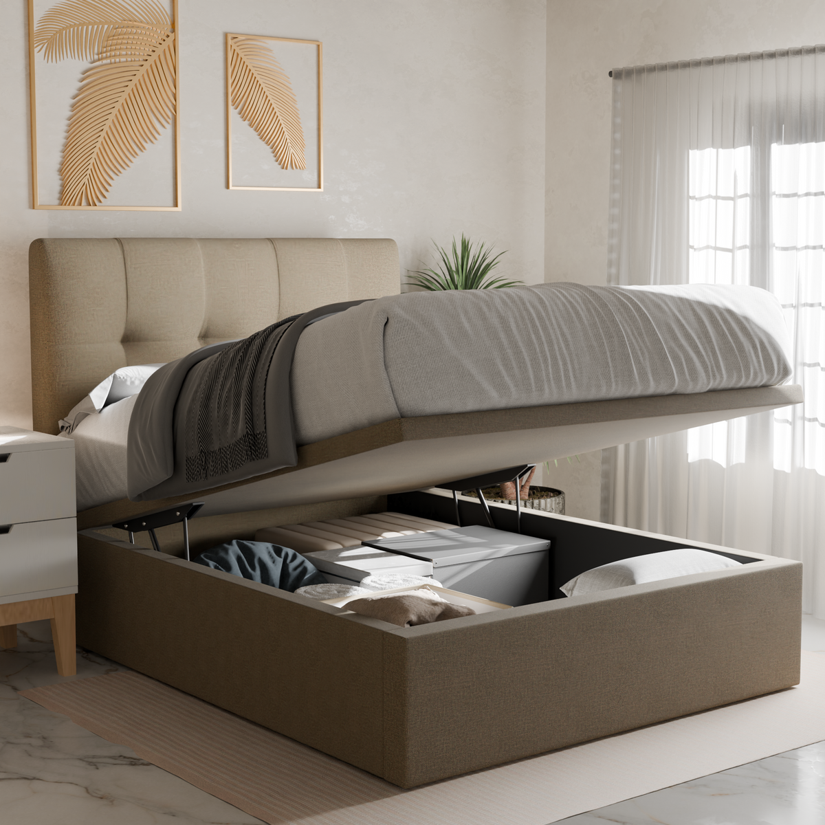 Zerith Fabric Storage Bed Frame