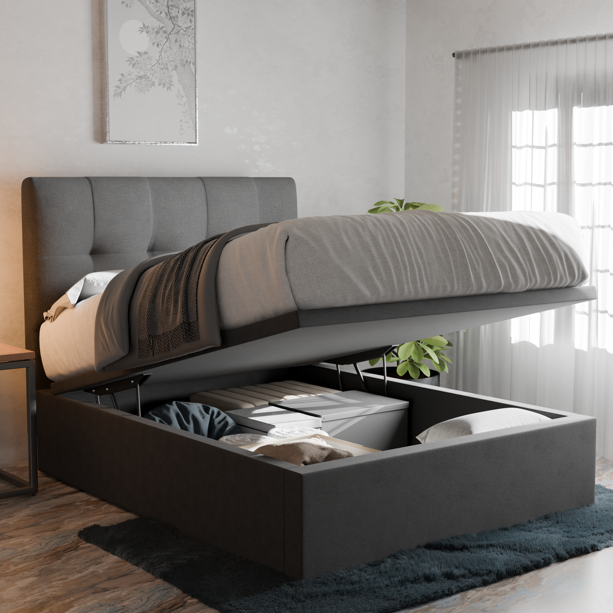 Zerith Fabric Storage Bed Frame