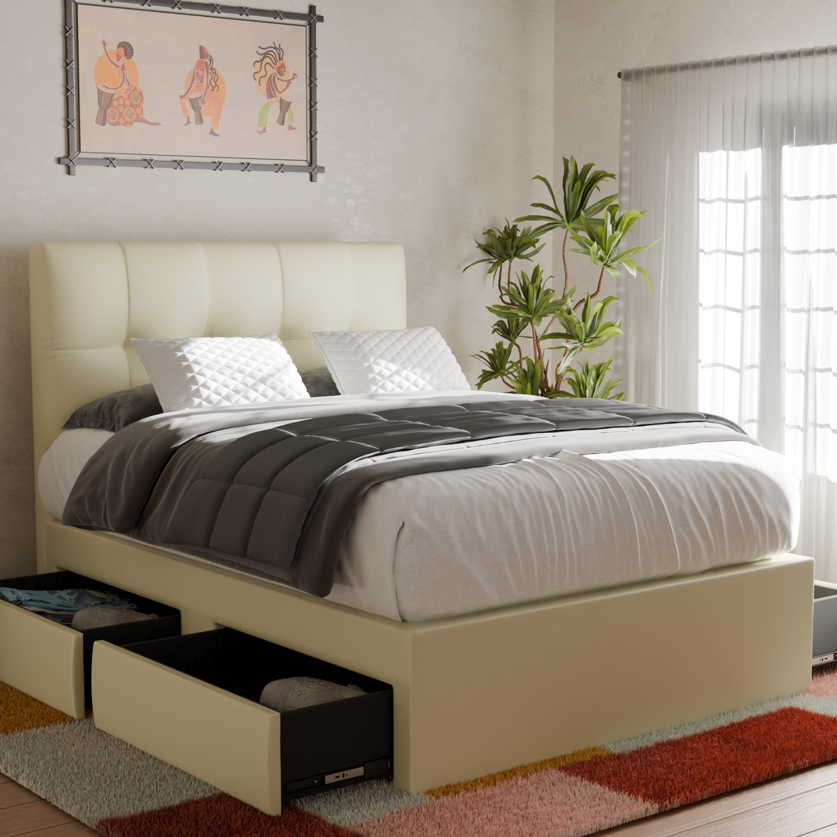 Zerith Faux Leather Drawer Bed Frame