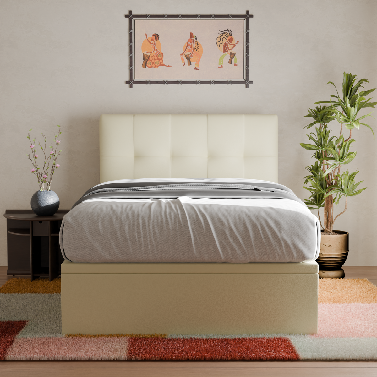 Zerith Faux Leather Storage Bed Frame