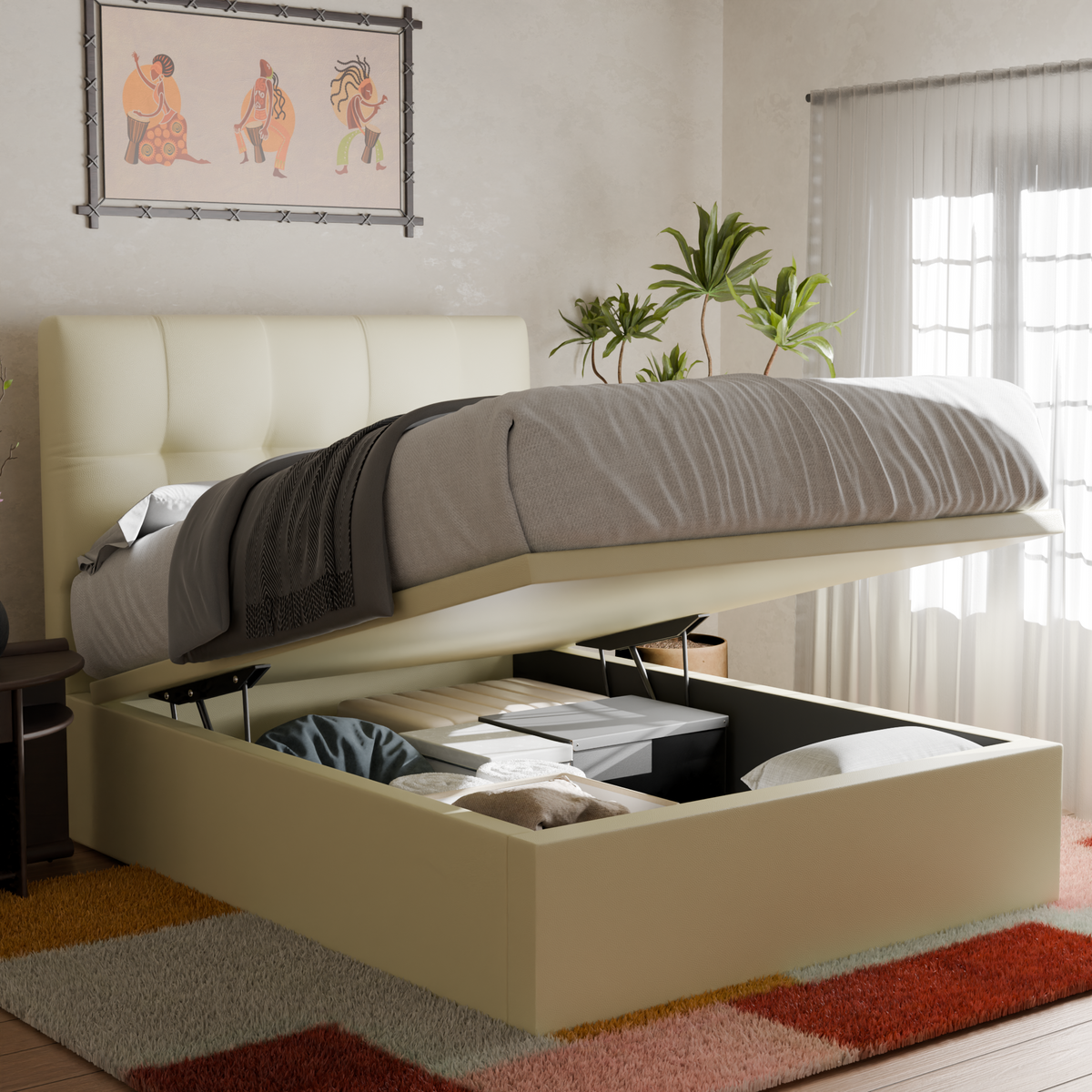 Zerith Faux Leather Storage Bed Frame