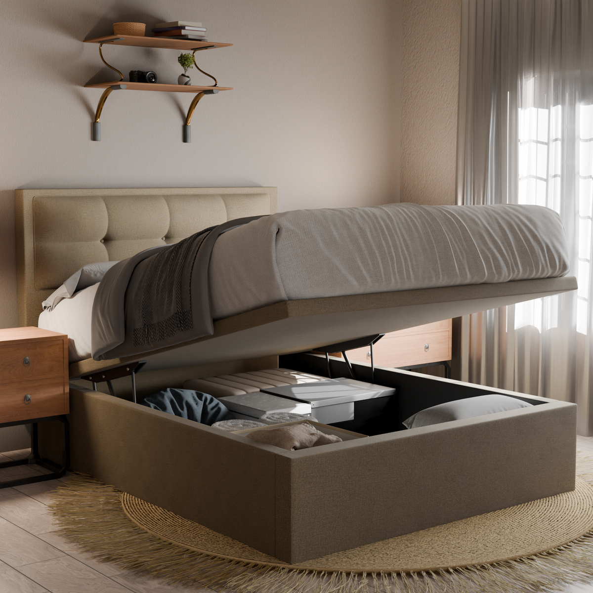 Melina Fabric Storage Bed Frame