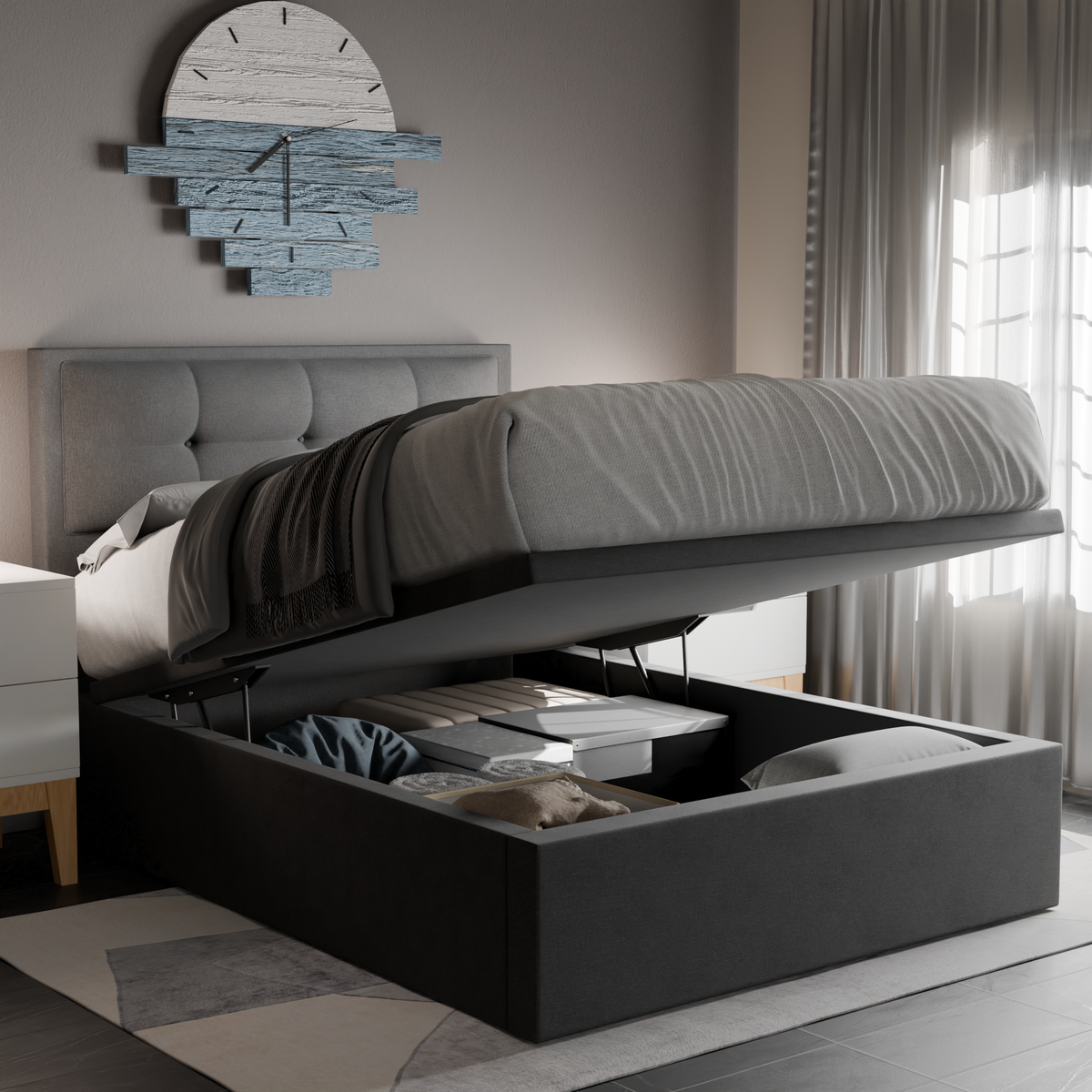 Melina Fabric Storage Bed Frame