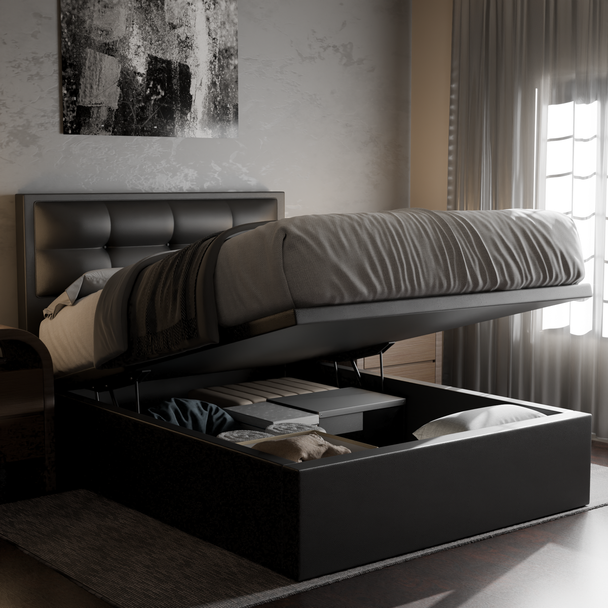 Melina Faux Leather Storage Bed Frame