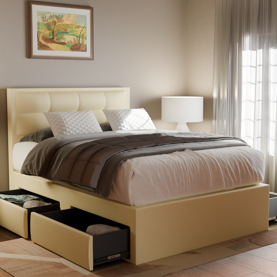 Melina Faux Leather Drawer Bed Frame