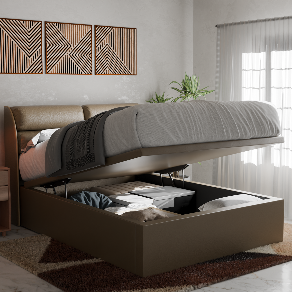 Zyler Faux Leather Storage Bed Frame