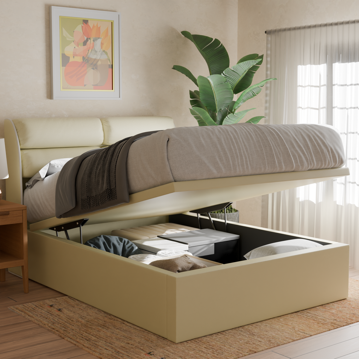 Zyler Faux Leather Storage Bed Frame