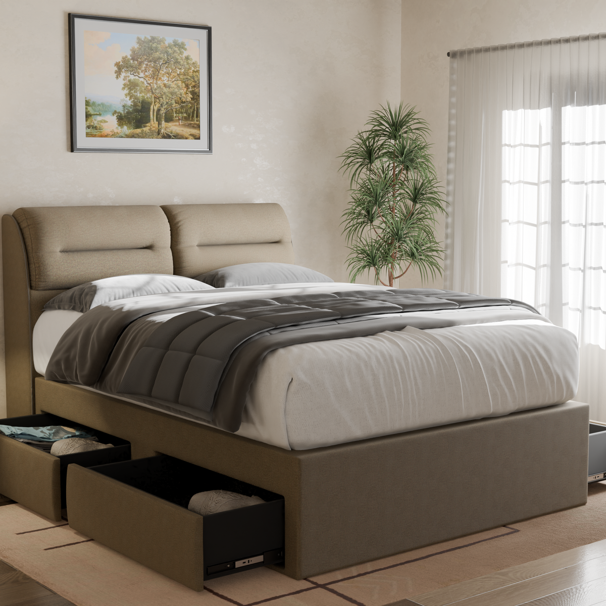 Lynara Fabric Drawer Bed Frame