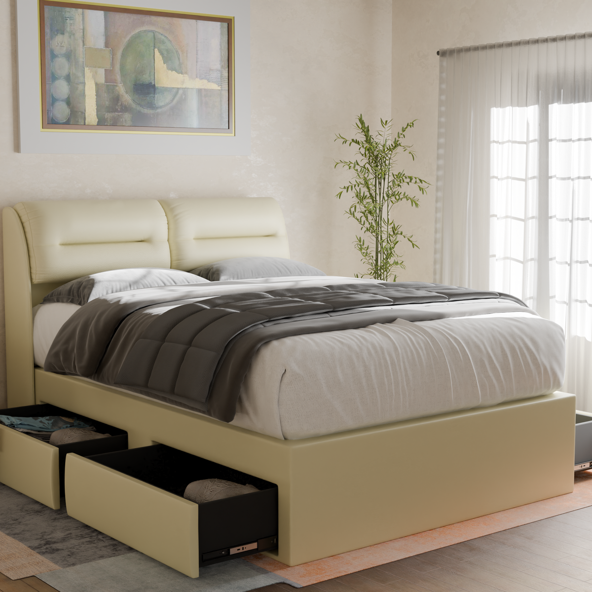 Lynara Faux Leather Drawer Bed Frame