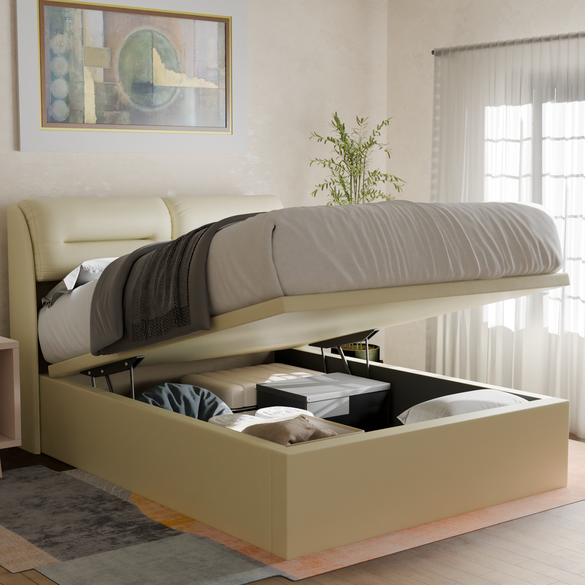 Lynara Faux Leather Storage Bed Frame