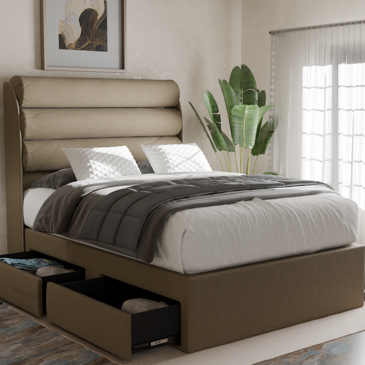 Jovian Fabric Drawer Bed Frame