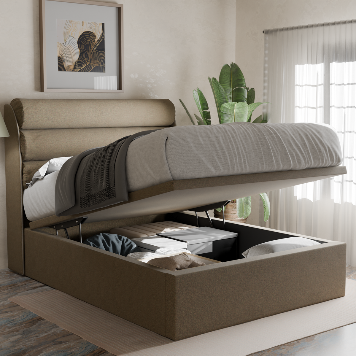 Jovian Fabric Storage Bed Frame