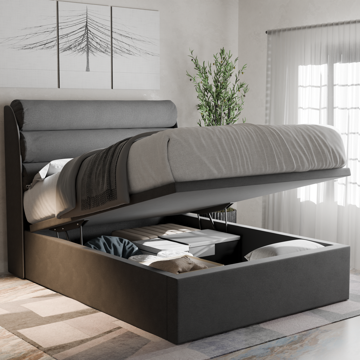 Jovian Fabric Storage Bed Frame