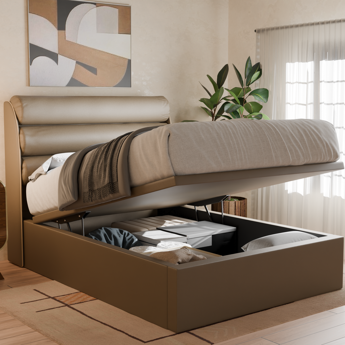 Jovian Faux Leather Storage Bed Frame