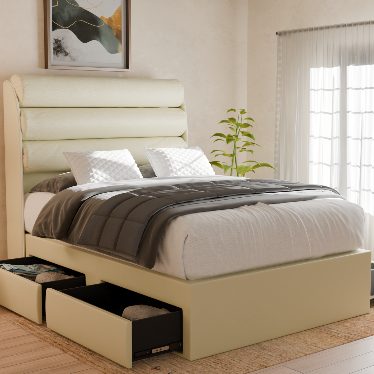 Jovian Faux Leather Drawer Bed Frame