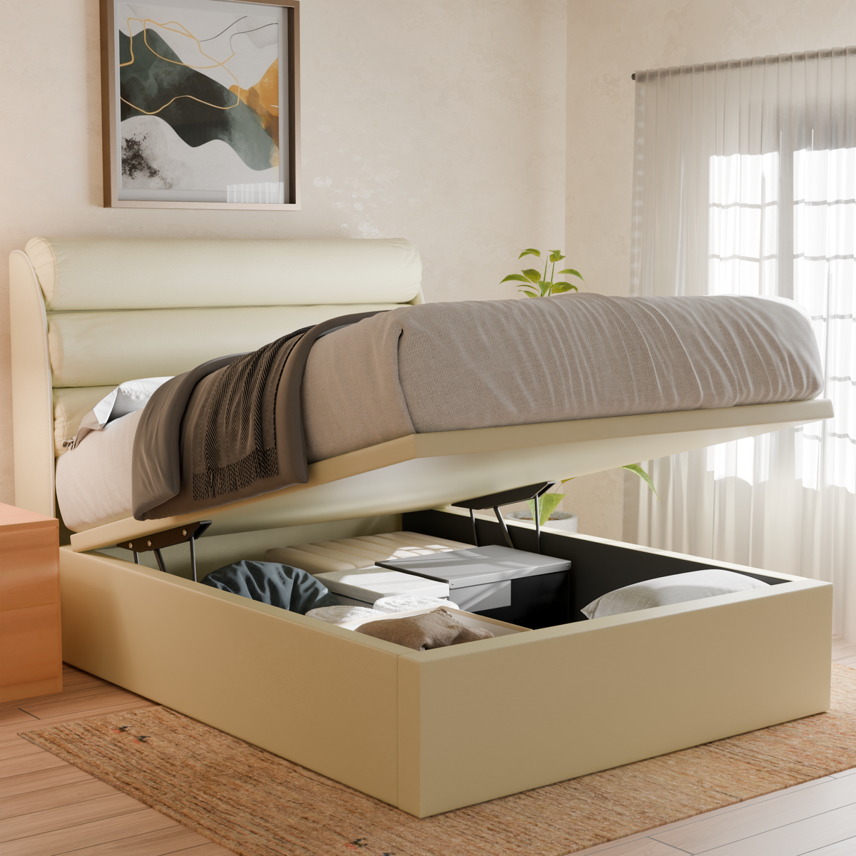 Jovian Faux Leather Storage Bed Frame