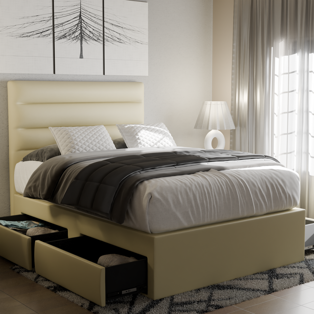 Bernie Faux Leather Drawer Bed Frame