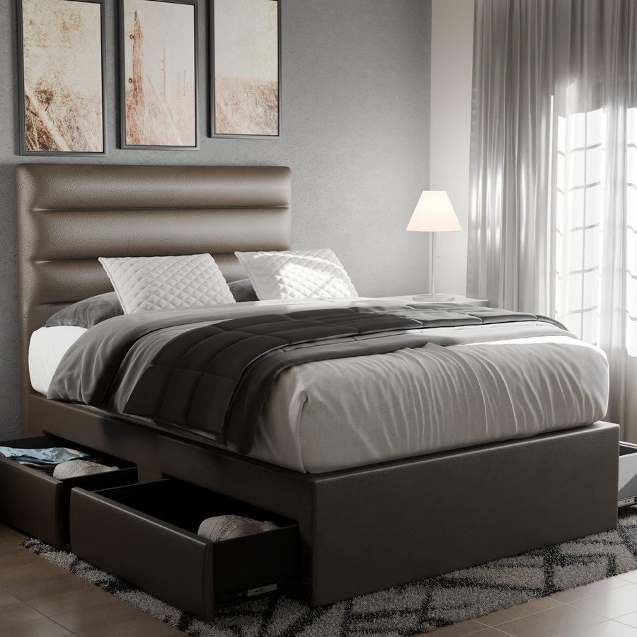 Bernie Faux Leather Drawer Bed Frame