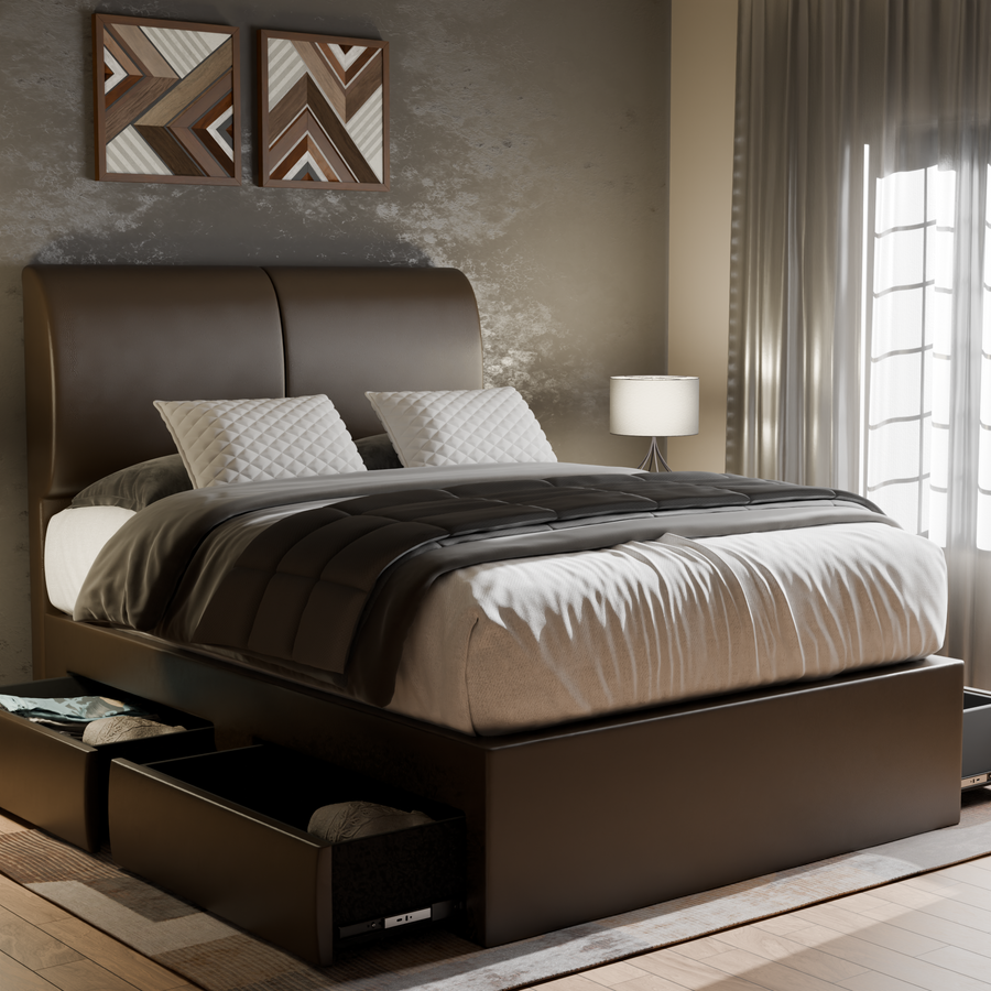 Konelle Faux Leather Drawer Bed Frame