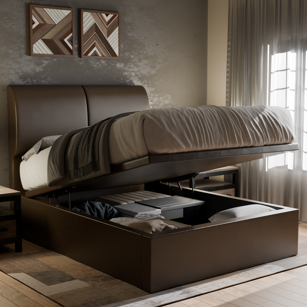 Konelle Faux Leather Storage Bed Frame