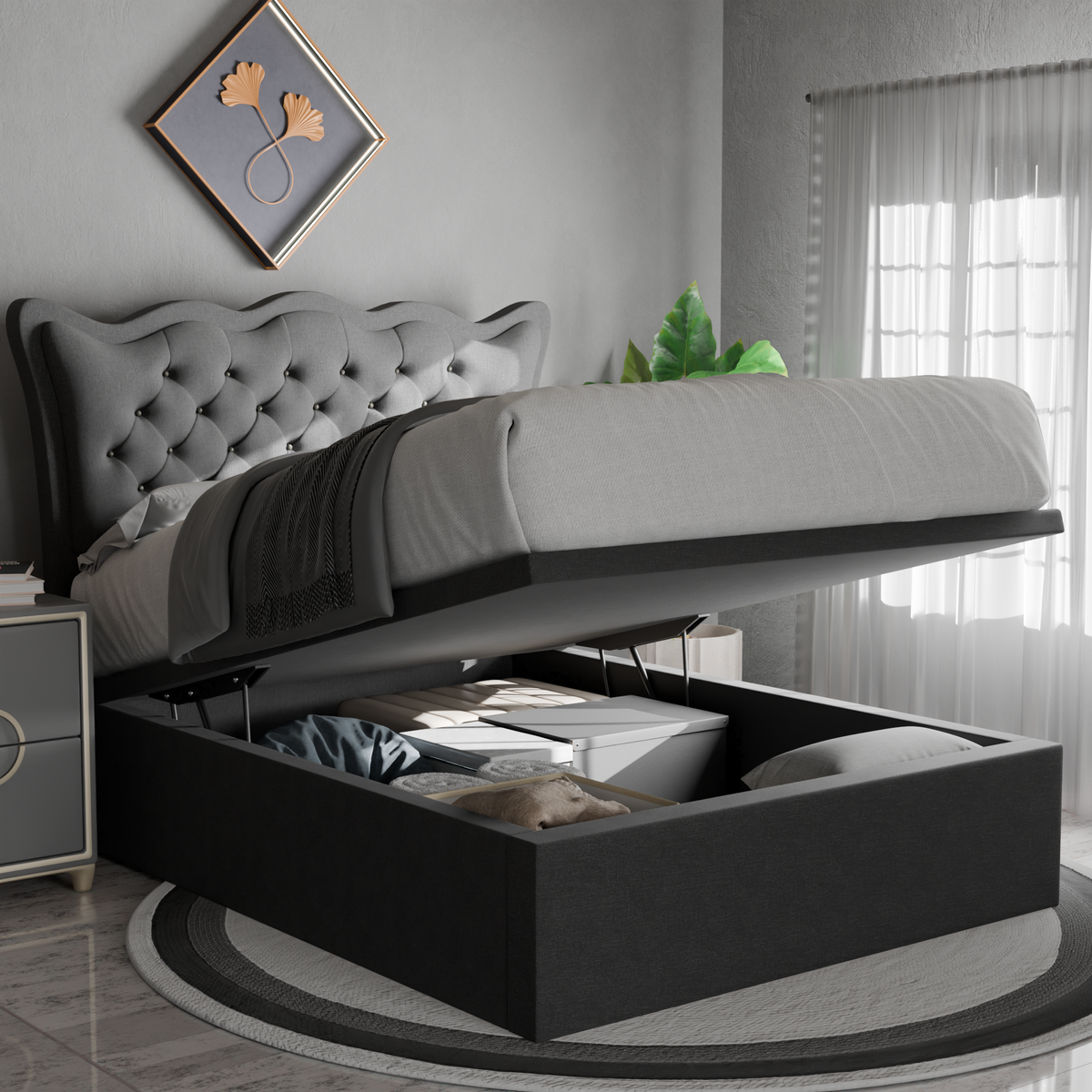 Harlen Fabric Storage Bed Frame