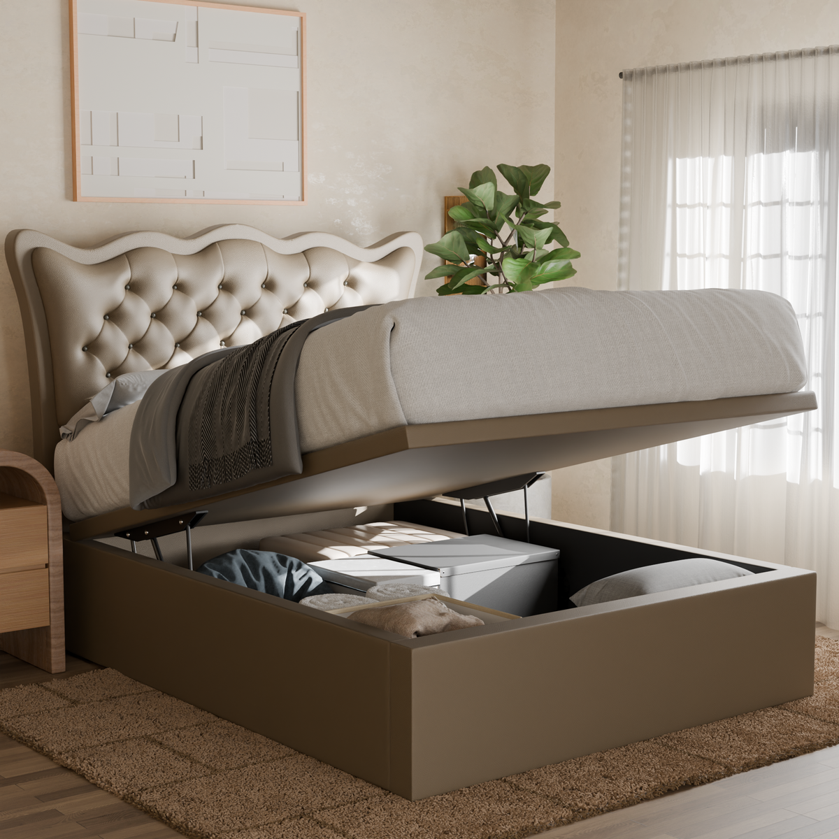 Harlen Faux Leather Storage Bed Frame