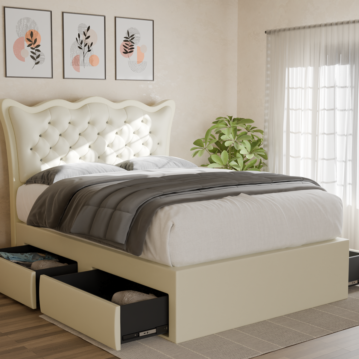 Harlen Faux Leather Drawer Bed Frame