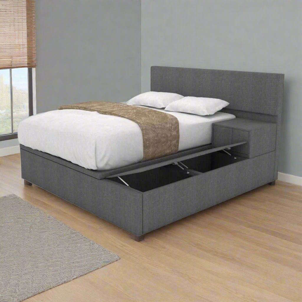 Devonne Platform Storage Grey Fabric Bed Frame (Water Repellent) Singapore