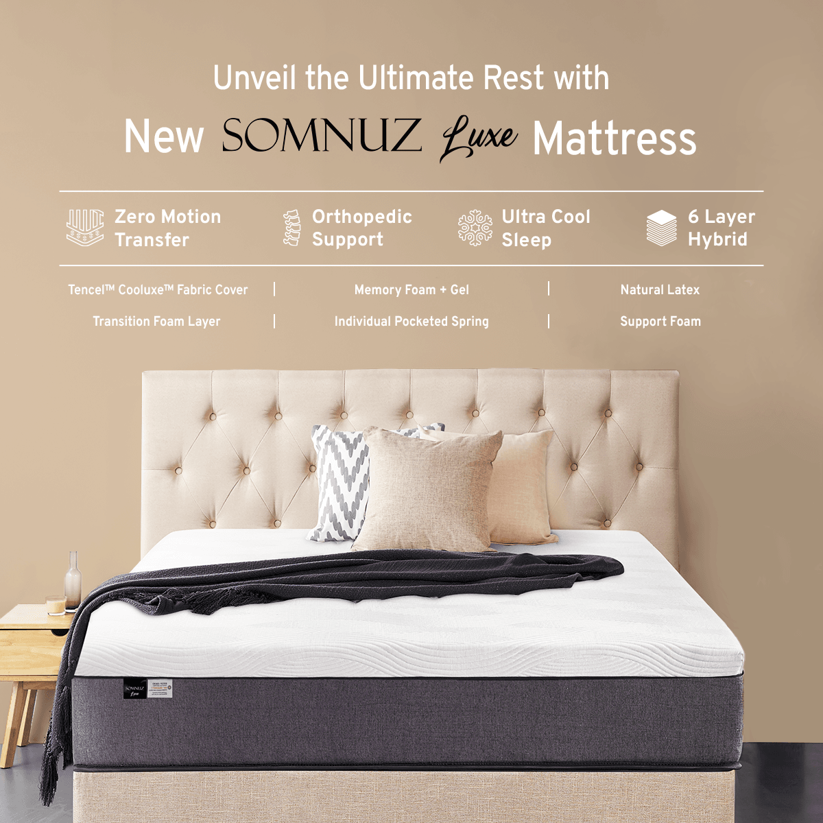 Somnuz™ Luxe Hybrid Cooling Mattress Singapore