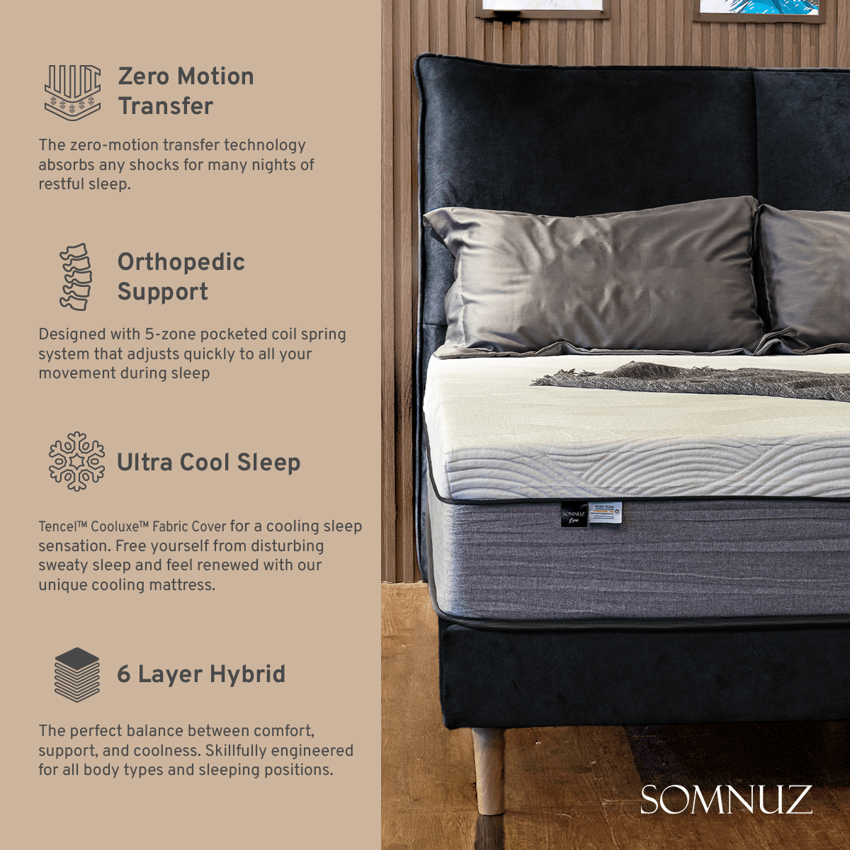 Somnuz™ Luxe Hybrid Cooling Mattress Singapore