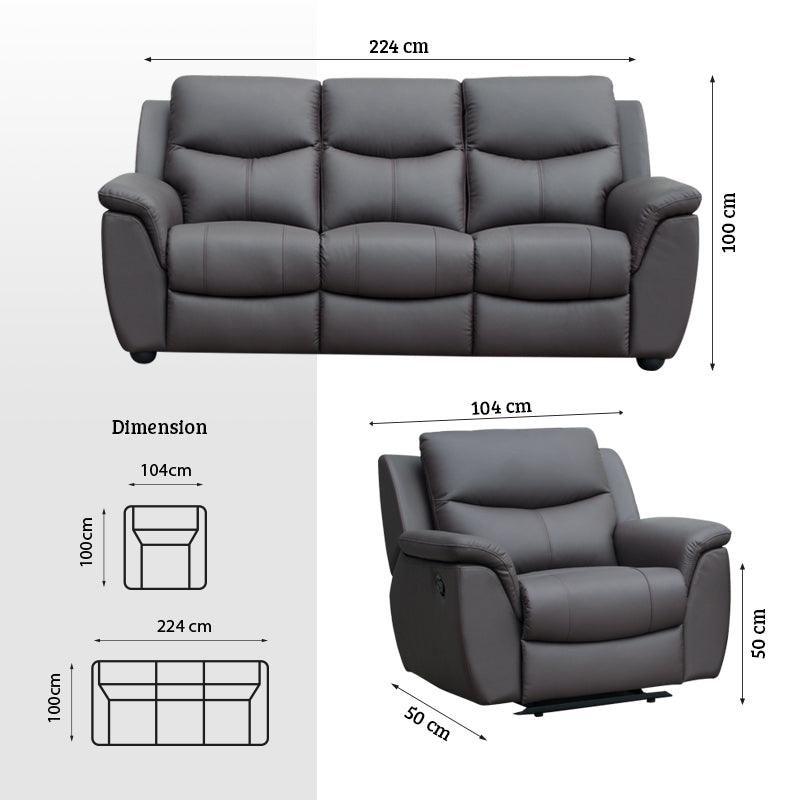 Laz 3-Seater Leather Sofa with Recliner - Maxi Home Furnishing